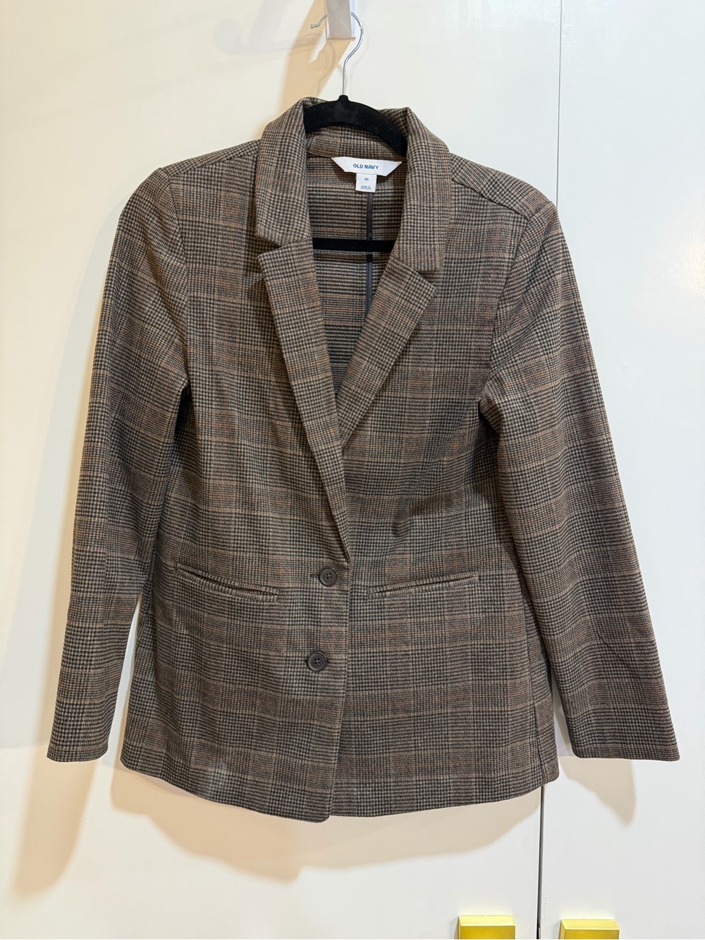 Old Navy Brown Plaid Notch Lapel Blazer